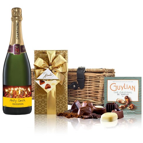 Personalised Champagne - Candles Label And Chocolates Hamper